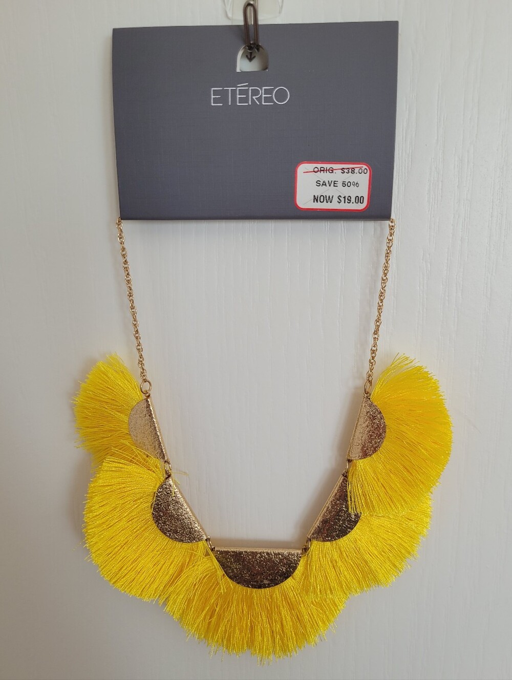 FREE With Purchase! Bright Yellow Fan Tassel Necklace with Gold Accents